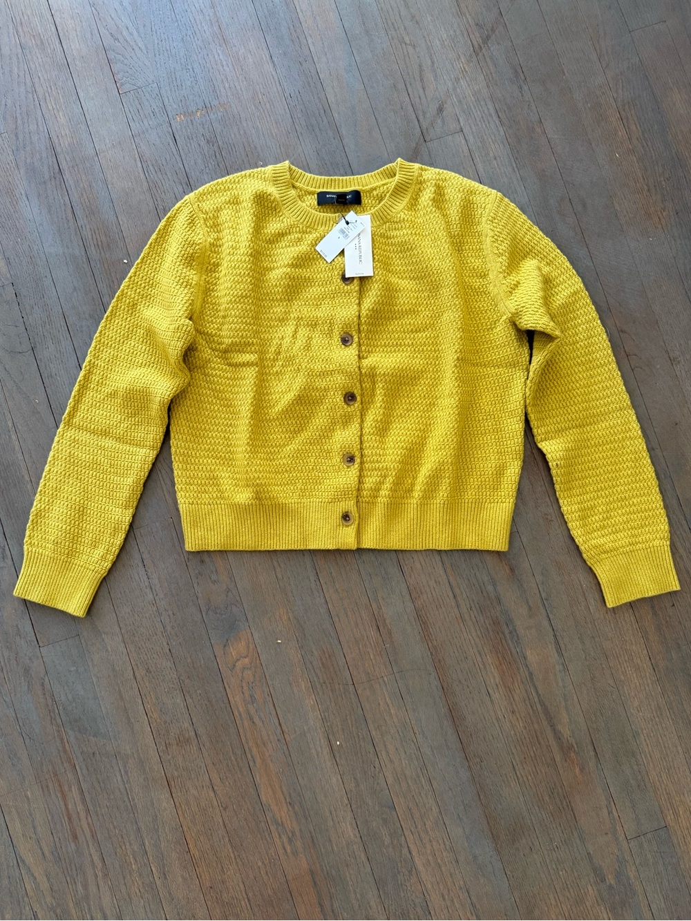 Banana Republic Factory Yellow Textured Button-Front Cardigan